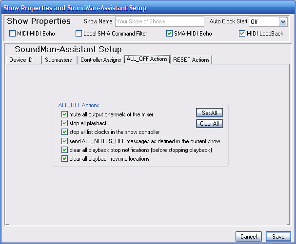 Set Up All Off Functions
