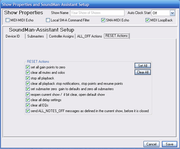 Setup Reset Actions